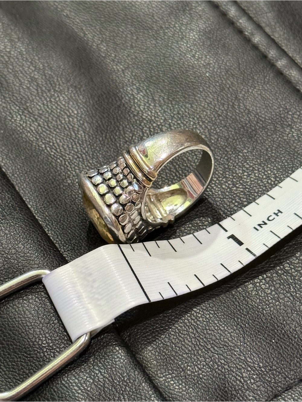 Sterling Silver Ring Two Tone Statement  Cushion Cut Yellow Stone Size 8 - Picture 9 of 13